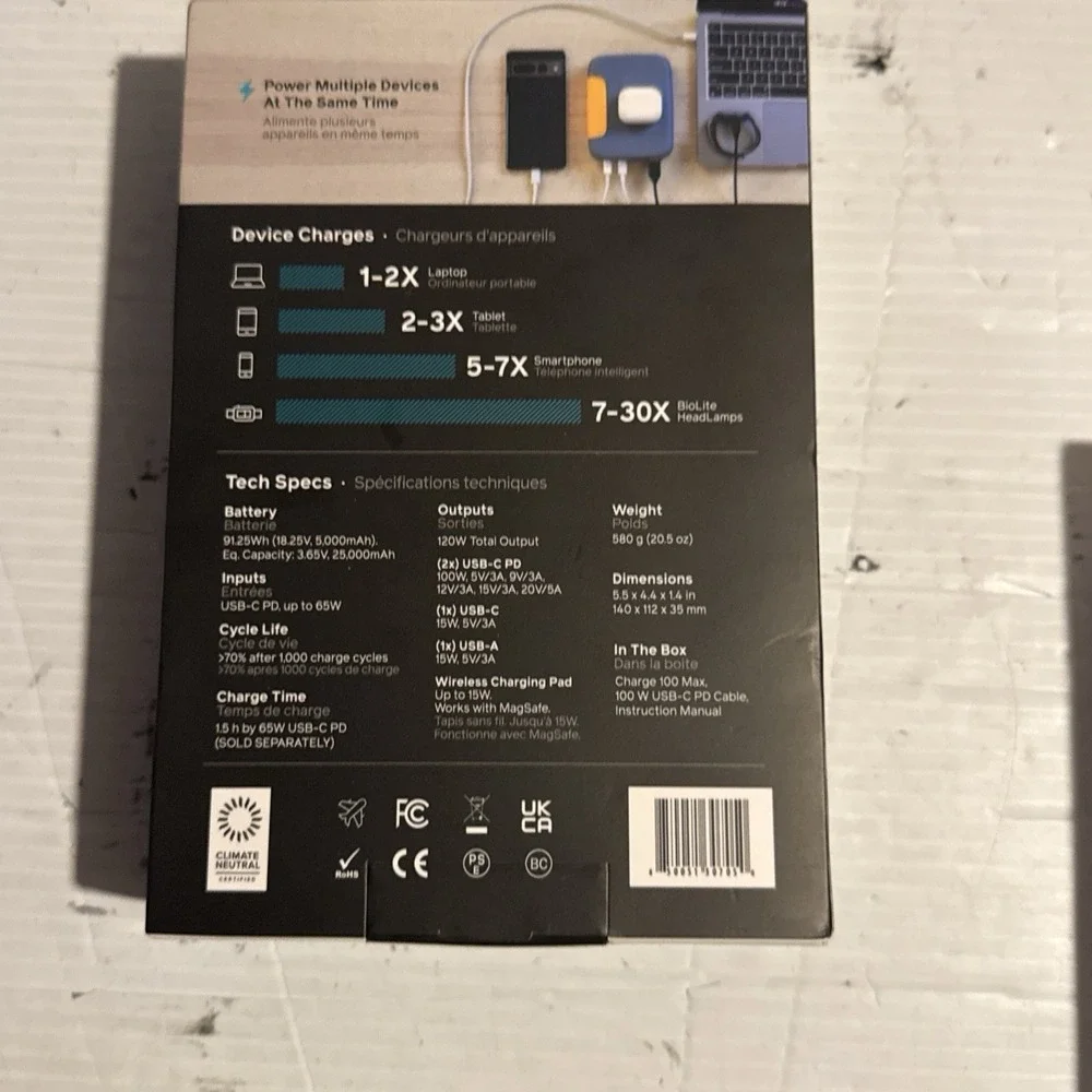 BioLite Charge 100 Max - 100W USB-C Powerbank/Portable Charger (25,000mAh) - NEW